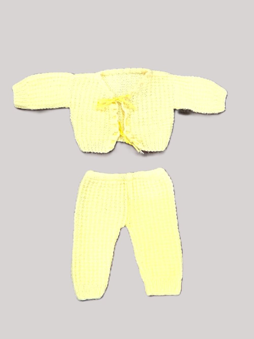 Handmade Knit 6 Months Outfit Set Yellow Ribbon Baby Boy Infant Pants Jacket